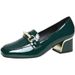 Shiny Sole New Casual Korean Style Personality Green Patent Women's Single Thick Heel Large Size Soft Leather Non-Slip_vogvips.com
