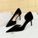 1363-A6 Fashionable And Minimalist Banquet Women's With Thin High Heels, Shallow Mouth, Pointed Side Hollow West Velvet_vogvips.com