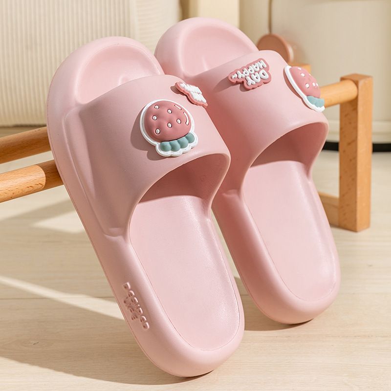 Cute Strawberry Women Summer Home Use Non Slip Indoor Couple Dormitory Soft Thick Bottom Bathing And Cooling Slippers_vogvips.com