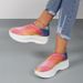 2024 Thick Color Gradient Flying Woven Sports For Women's Running Shoes, Sponge Sole Oversized Shoes 43_vogvips.com