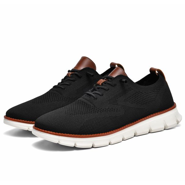 Men's Breathable Knit Casual Sneakers - Lightweight Slip-On Walking Shoes, Elastic No-Tie Laces, Comfortable Work &_vogvips.com