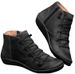 Women's Shoes Chunky Sole Round Toe PU Leather Mid-Calf Martin Boots With Side Zipper - Breathable & Cushioned Casual Winter Boots_vogvips.com