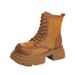 2025 New British Style Yellow For Women Thick Sole Genuine Leather Martin Lace-up Casual Chunky Heel Short Boots_vogvips.com