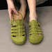 Vintage Niche Hollow Out Closed-Toe Half Slippers For Women, Slip-On Thick-Soled Comfortable Ugly-Cute Backless Boken_vogvips.com