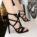 83121-1 Roman Style Stiletto Ultra Heel Suede Hollow Sexy Nightclub Sandals Summer High Heels_vogvips.com