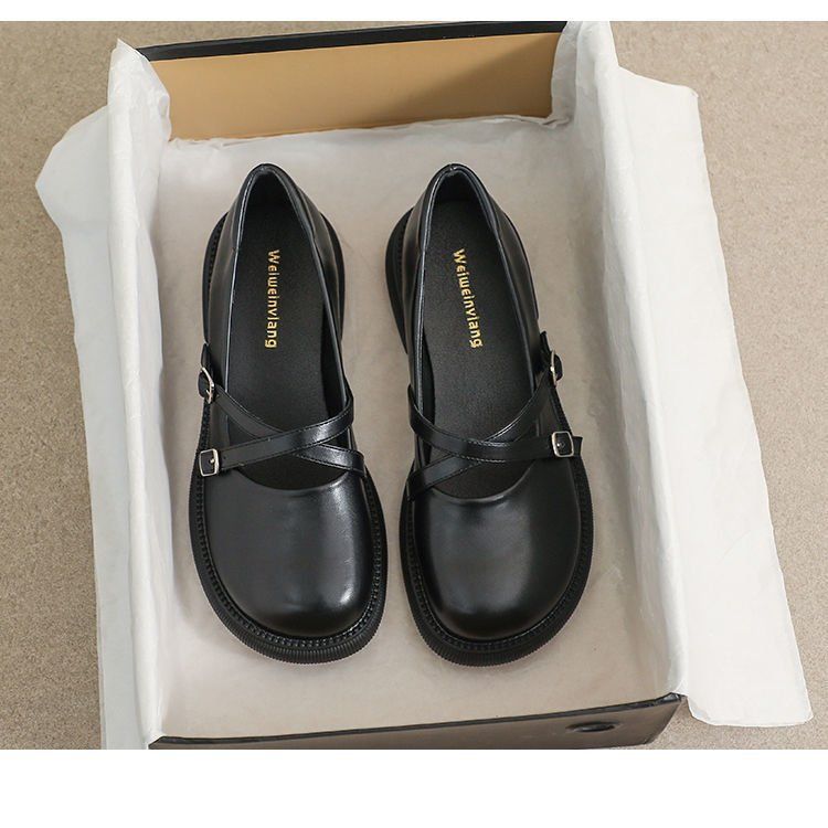 Mary Jane Small Leather Shoes Women's Platform Japanese Jk Single Shoes Cross Strap Round Head British Loafers Women_vogvips.com