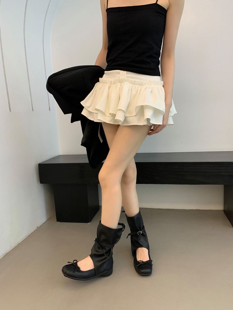 Korean Niche Design Women's Sandals 2025 New Summer Bowknot Ballet Pleated Stacked Mid-Calf Boots_vogvips.com