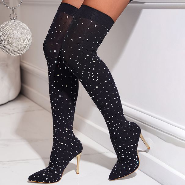 New Elastic Thin Mesh With Rhinestones, High Tube Over-the-Knee Fashion Street Party Essential, Plus Size Boots_vogvips.com