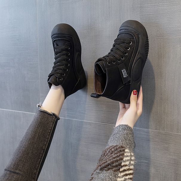 Martin Boots Women's Shoes Platform Heightening Short Boots High Top Casual Shoes Retro British Style_vogvips.com