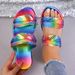 Summer New Flat Sandals For Women, Fashion Iridescent Gradient One-Strap Sandals, Internet-Famous Versatile Beach Shoes_vogvips.com