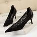 869-18 European And American Sexy Slimming Women's , Stiletto High-heeled Pointed Toe Mesh Hollow Lace Trim Single_vogvips.com