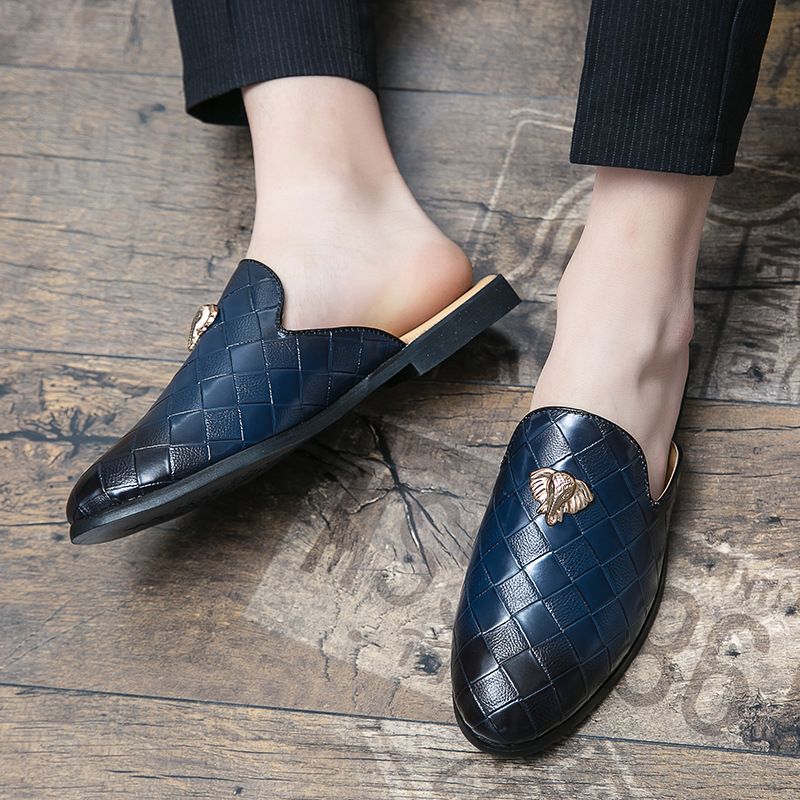 Large Size Leather British Style 2021 Spring Flat Half Mules Slip-On Trendy Men's Shoes_vogvips.com