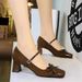 5296-H81 Mary Jane For Women, Chunky Heel, Bowknot, Shallow Mouth, Square Toe, Suede, Rhinestone Buckle, One-Strap_vogvips.com