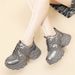 2025 New Genuine Leather Diamond-Studded Thick-Soled Versatile Women's Shoes Comfortable Women's Thick-Soled Dad Sneakers Fashionable_vogvips.com