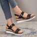 Spring/Summer New Large Shoes Slope Heel Round Toe Wide Strip Buckle Casual Sandals Women's_vogvips.com