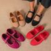 Wind Shoes, Rocking Thread Suede, Mary Jane Flat Sole, Red, Gentle, Evening Fairy_vogvips.com