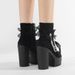 Gothic Lace-Up Ankle Boots With Chunky Heel, Side Zipper, And Floral Embroidery - Round Toe, Suede & Faux Leather, Black & White Contrast_vogvips.com