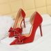 626-H37 Style Banquet High-heeled With Thin Heels, Shallow Mouth, Pointed Toe, Side Hollowed Out Rhinestone Bow, Single_vogvips.com