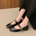 French Metal Square Head Shallow Mouth Single Shoes Women's Retro Word With Mary Jane Soft-soled Small Leather Shoes_vogvips.com