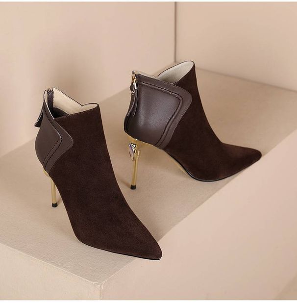 Pointed-toe Short Boots Women's Slim Heels 2025 Autumn And Winter New Style High-heeled Short Boots For Women_vogvips.com