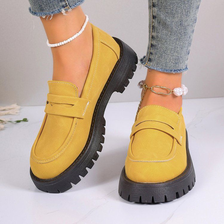 Women's British Style Slip-On Loafers With Thick Sole - Vintage Casual Flats For Everyday Wear_vogvips.com