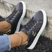 Fashion Lightweight Women's Sneakers - Black, White And Gold Embellished, Lace-Up Low-Top Casual Shoes For All Seasons_vogvips.com