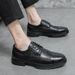 Euro Step Wear-Resistant Casual Leather Business Round Toe Thick Sole Men's Brogue Carved Wedding Height Increasing Shoes_vogvips.com