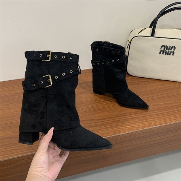 Miting Western Cowboy Chunky Heel Wide Leg For Women 2026 Autumn/Winter New Fashionable Trendy Mid-Calf Versatile Martin_vogvips.com