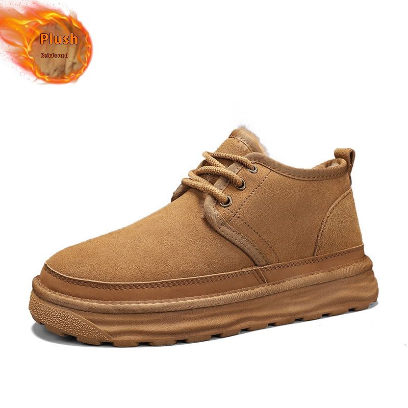 Men's Winter Snow Boots With Fleece Lining - Thick & Warm Round Toe Slip-On Boots For Cold Weather, Non-Slip PVC Sole (Black/Chestnut/Licorice)_vogvips.com