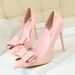 9511-18 Korean Style Fashion Sweet High Heels Thin Heel Elegant Slimming Shallow Mouth Pointed Toe Bowknot Single Shoes_vogvips.com