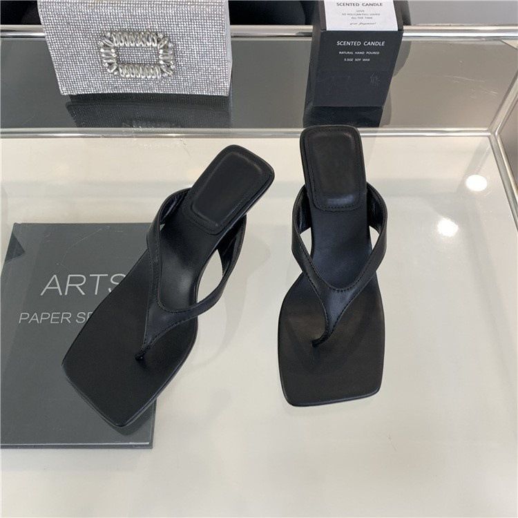 Summer New French Style High Clip Cat Heel Flip-Flops For Outdoor Wear With Skirts Women's Square Toe Stiletto Beach_vogvips.com