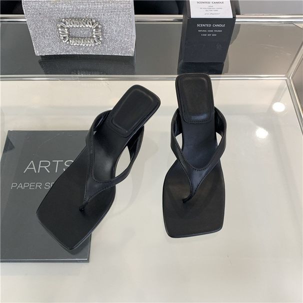Summer New French Style High Clip Cat Heel Flip-Flops For Outdoor Wear With Skirts Women's Square Toe Stiletto Beach_vogvips.com