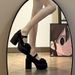 Academy Style Bowknot Super High Leather For Women 2023 Spring And Autumn New Chunky Heel Mary Jane Shoes_vogvips.com