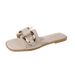Women's Plus Size Slippers Summer Wear Metal Buckle Soft Sole One Strap Square Toe Sandals_vogvips.com