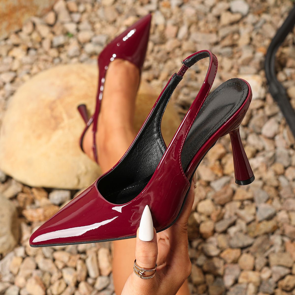 Cross-Border Trade New Women's Elegant Socialite Backless Peep-Toe Sandals Thin Heel Pointed High Heels Black Work Shoes_vogvips.com