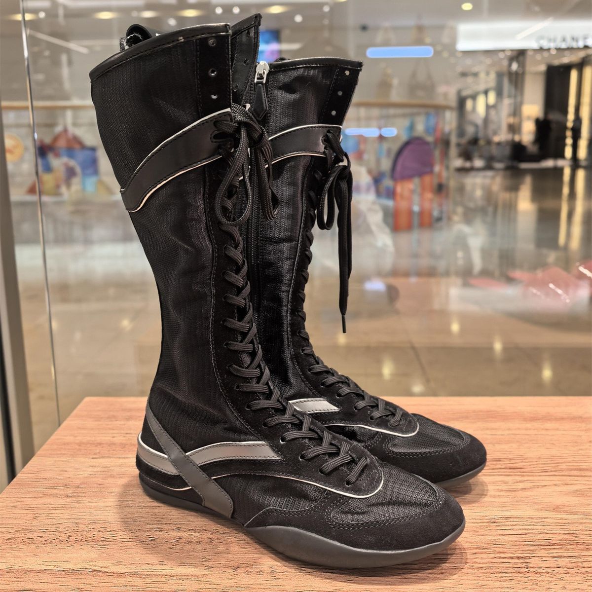 Women Boxing Boots Sheepskin Version~ Genuine Leather Soft Sole Sports Training Hunting Boxing Color Block Long Martin Mid-Calf Boots For_vogvips.com