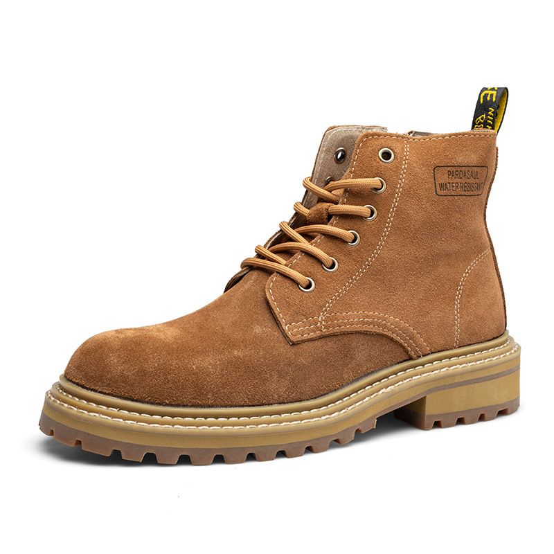 European Warm Series Straight Martin Short 2025 Autumn Winter Zipper Men Genuine Leather Yellow Thick Sole Work Boots_vogvips.com