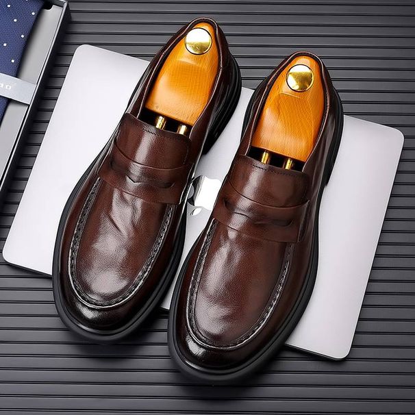 New Fashion Men's British Black Business Casual Loafer Shoes Daily Driving Office Leather Shoes One Foot Pedal Lazy Brown Banquet Dress Wedding Men's_vogvips.com