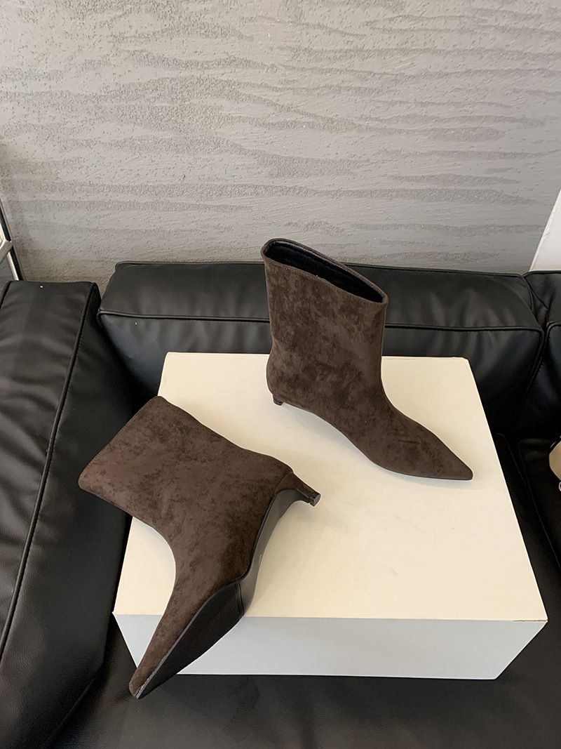 Women's & Men's Light Luxury Pointed Toe Ankle Boots - Soft Suede Upper, Low Heel, Fashionable Slip-On Boots For Fall 2024, Neutral Style_vogvips.com