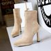 Women's High Heel Waterproof Platform Pointed Toe Faux Fur Elastic Single Boot Slim Fit Boot Thick Heel Fashion Short Boot_vogvips.com