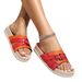 Home Wear Slip On Slippers Red Fabric Decorated Flat Shoes Comfortable Simple Double Layer White Flat Slippers_vogvips.com