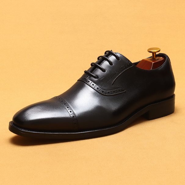 Men’s Shoes British brogue carved leather shoes business formal genuine leather pointed toe three joint Oxford shoes_vogvips.com