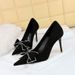 825-H7 Fashion Slimming Banquet Women's High Heels Shallow Mouth Pointed Suede Diamond Bow Single Shoes_vogvips.com