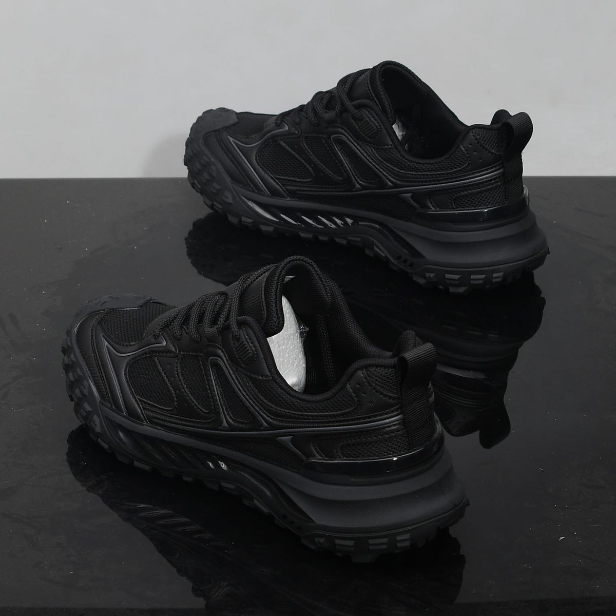 Men's Black Mesh Breathable Casual Sneakers Summer Lightweight Chunky Platform Shoes_vogvips.com