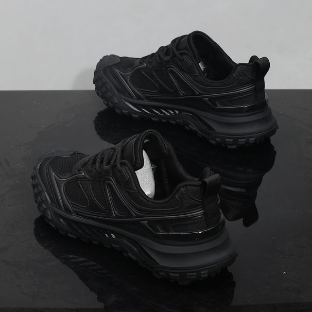 Men's Black Mesh Breathable Casual Sneakers Summer Lightweight Chunky Platform Shoes_vogvips.com