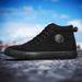 High top cloth shoes Lazy shoes lace-up casual shoes Fashion shoes Korean version all black basic skateboard shoes male student flats_vogvips.com