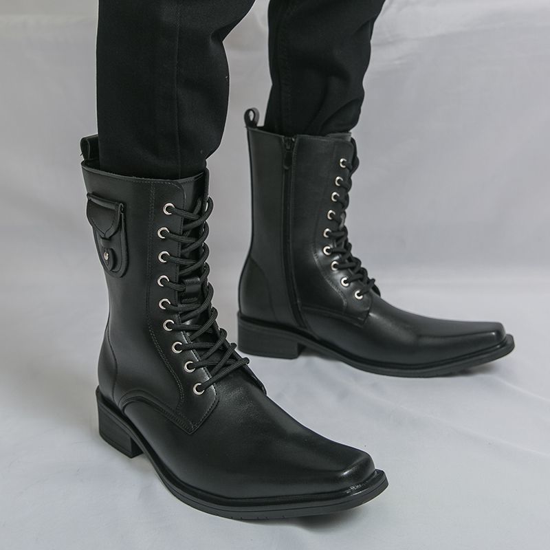 Square-toed British-style Thick-soled Martin For Men, Lace-up Motorcycle Work Boo, Mid-length Trendy Chelsea Short_vogvips.com