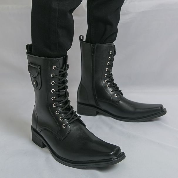 Square-toed British-style Thick-soled Martin For Men, Lace-up Motorcycle Work Boo, Mid-length Trendy Chelsea Short_vogvips.com