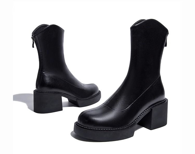 Black Martin Boots, Chunky Heel Platform Shoes_vogvips.com
