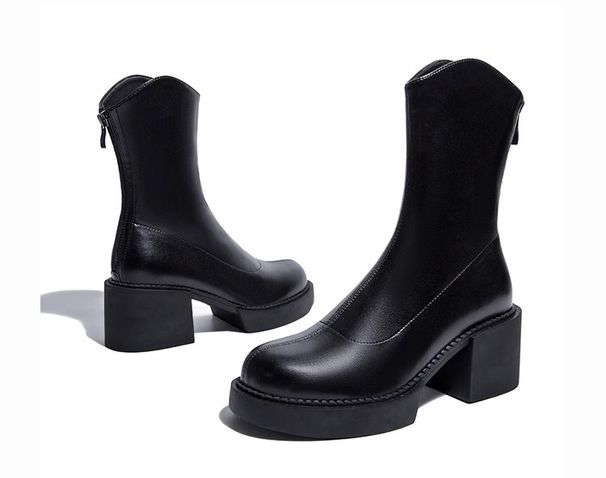 Black Martin Boots, Chunky Heel Platform Shoes_vogvips.com
